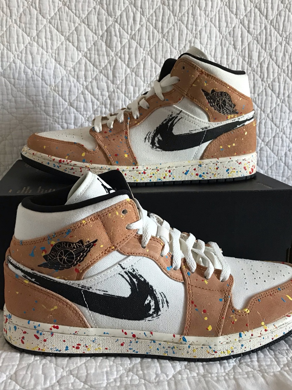 Air Jordan 1 Mid SE Shoes Men’s SZ 9 Brushstroke Paint Splatter DA8005-100